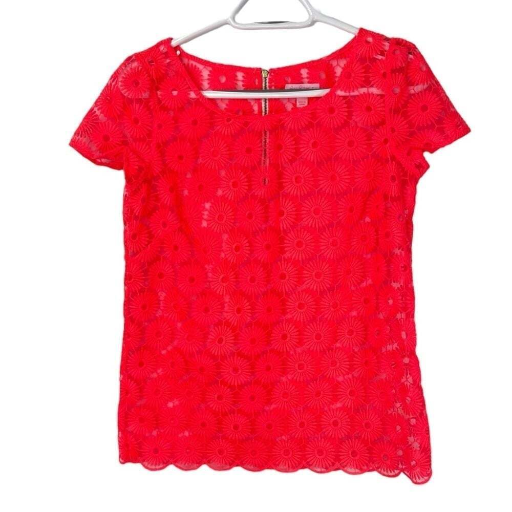 Lilly Pulitzer Womens Poppy Neon Fiesta Pink Blouse Top Back Zip Small